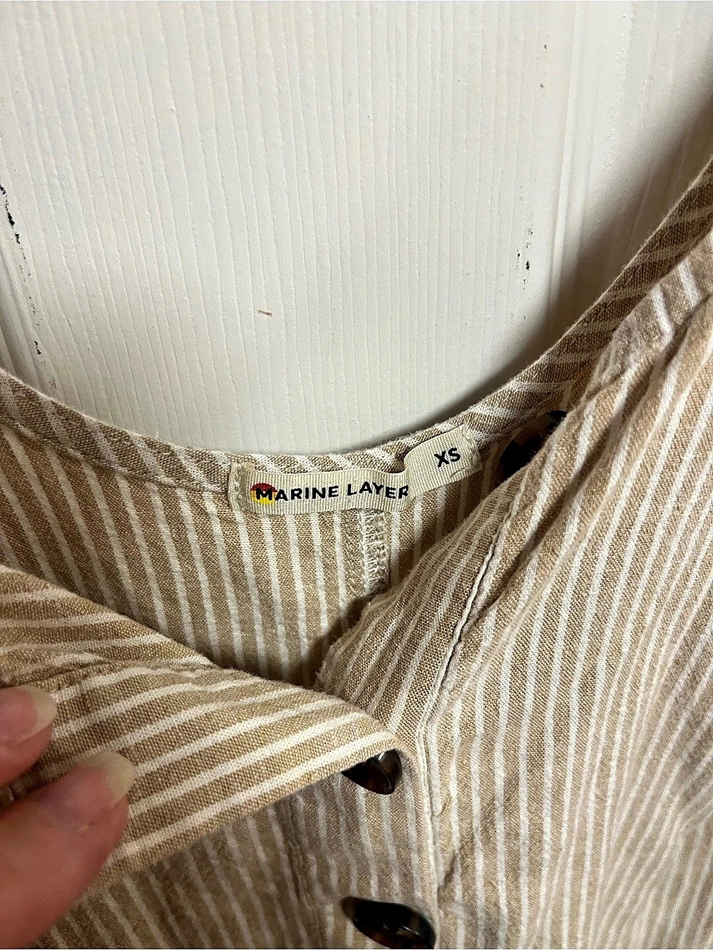 Marine Layer Sydney Beach Jumpsuit Striped Jumpsuit in Beige & White XS - Picture 8 of 16
